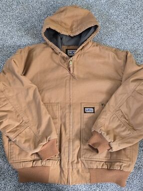 Big Smith Hooded Men's Tan Canvas Work Jacket Size Large